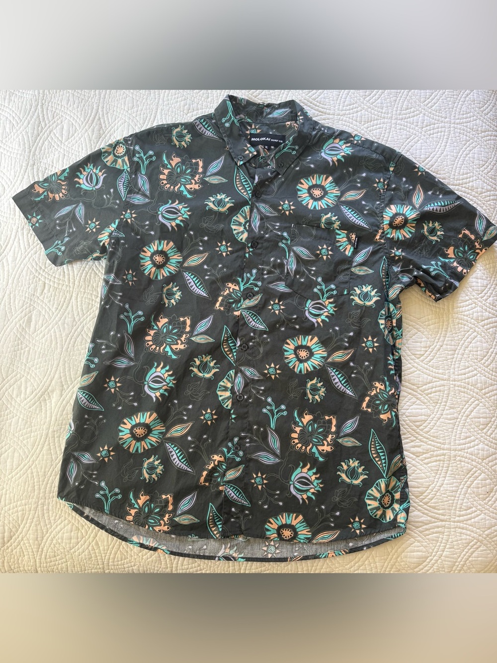 Abstract Surf Short-Sleeve Button-Up Shirt Molokai XL